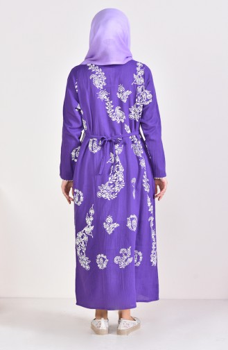 Patterned Embroidered Cloth Dress 0004-08 Purple 0004-08