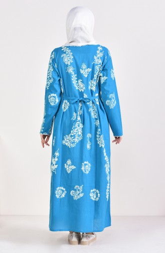 Patterned Embroidered Cloth Dress 0004-09 Turquoise 0004-09