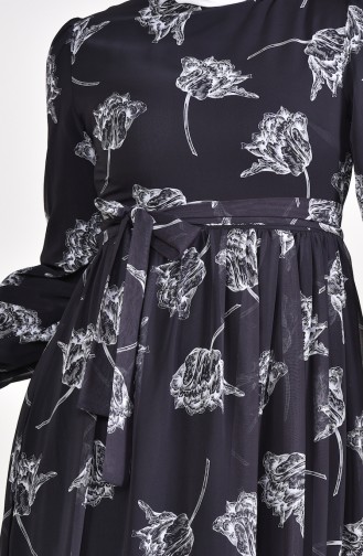 فستان شيفون بتصميم مُطبع0311-01 لون اسود 0311-01