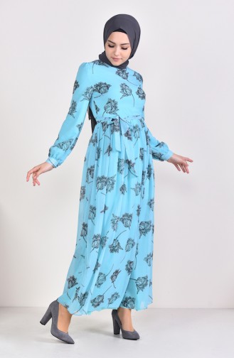 فستان شيفون بتصميم مُطبع 0311-04 لون اخضر 0311-04