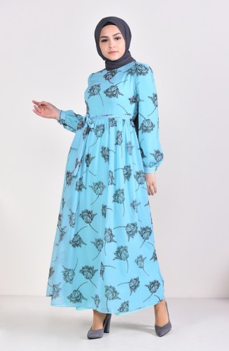 فستان شيفون بتصميم مُطبع 0311-04 لون اخضر 0311-04