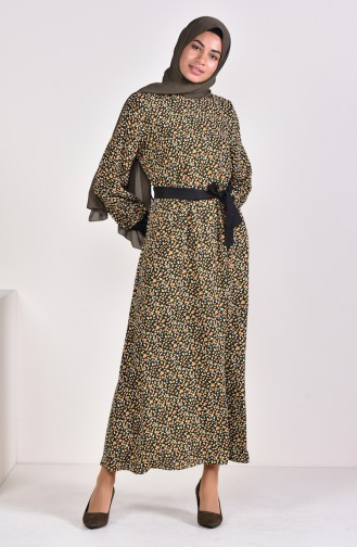 فستان مورّد بتصميم حزام للخصر 2061-02 لون أخضر كاكي 2061-02