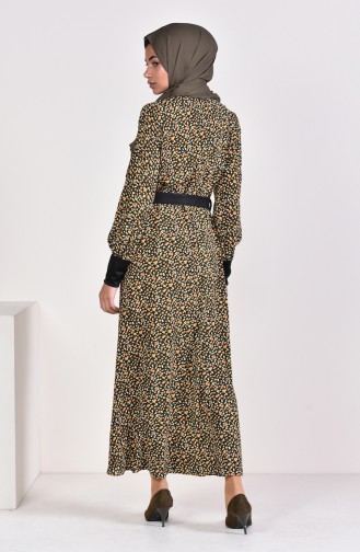 فستان مورّد بتصميم حزام للخصر 2061-02 لون أخضر كاكي 2061-02