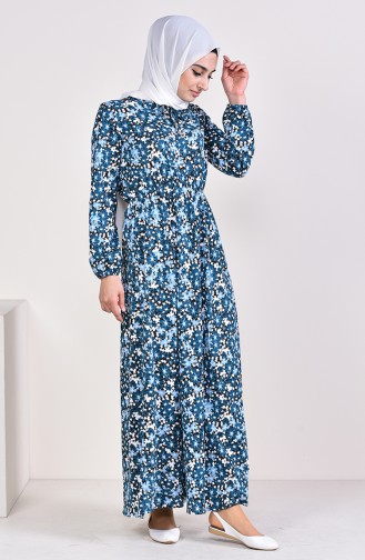 Robe a Motifs Taille élastique 0417G-02 Pétrol 0417G-02