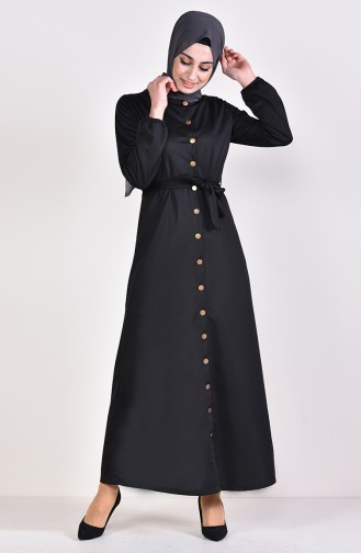 Boydan Düğmeli Elbise 4015-01 Siyah