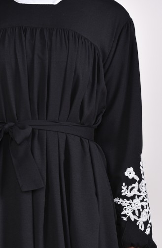 Minahill Sleeve Embroidered Pleated Dress 10123-01 Black 10123-01