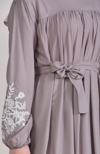 Minahill Sleeve Embroidered Pleated Dress 10123-05 Mink 10123-05