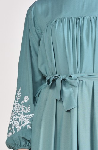 Minahill Sleeve Embroidered Pleated Dress 10123-07 Green 10123-07