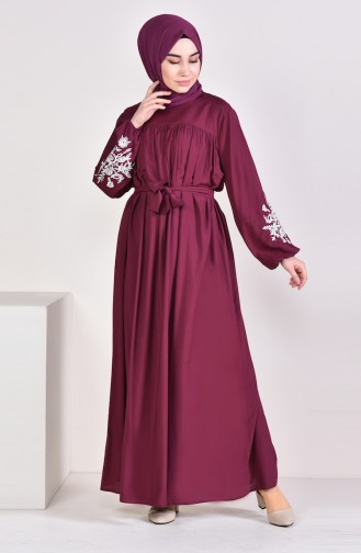 Minahill Sleeve Embroidered Pleated Dress 10123-08 Cherry 10123-08