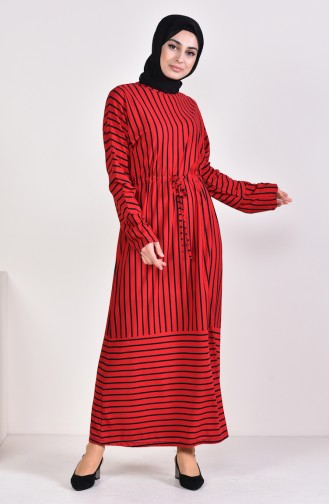 فستان بتصميم مُخطط 4166-04 لون أحمر 4166-04
