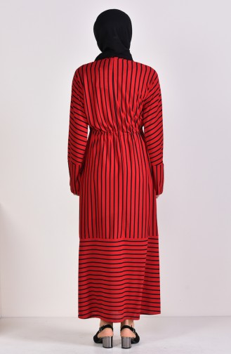 Çizgili Elbise 4166-04 Kırmızı