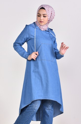 Pocketed Asymmetric Tunic  8204-02 Blue Jeans 8204-02