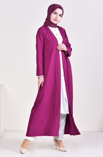 İncili Abaya 7236-02 Mürdüm 7236-02