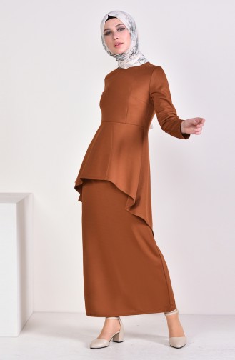 Asymmetric Tunic Skirt Binary Suit 2727-08 Dark Taba 2727-08