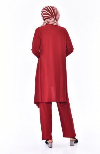 Seasonal 3 Pcs Blouse Suit 0113-08 Claret Red 0113-08