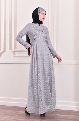 Glittered Evening Dress 8996-02 Gray 8996-02