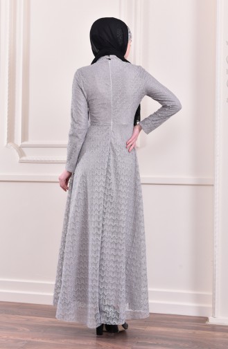 Glittered Evening Dress 8996-02 Gray 8996-02