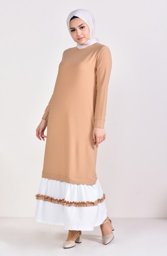 Fırfır Detaylı Elbise 3087-06 Camel