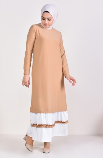 Fırfır Detaylı Elbise 3087-06 Camel 3087-06