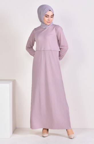 فستان بتصميم اكمام مطاط 5254-02 لون بني مائل للرمادي 5254-02