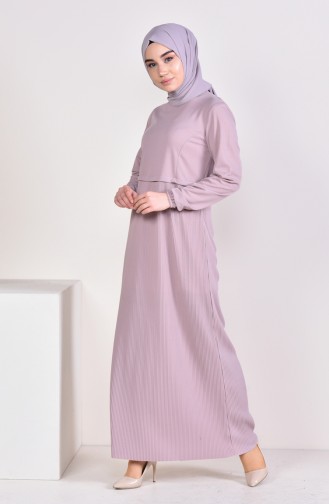 فستان بتصميم اكمام مطاط 5254-02 لون بني مائل للرمادي 5254-02