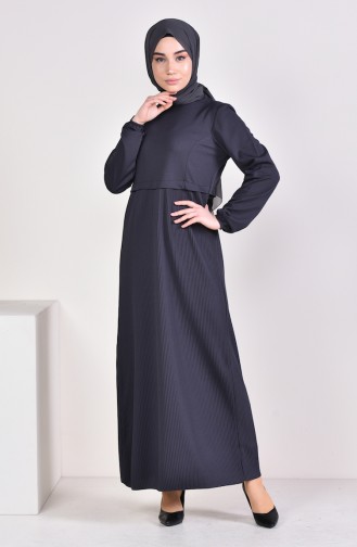 فستان بتصميم اكمام مطاط5254-03 لون كحلي داكن 5254-03