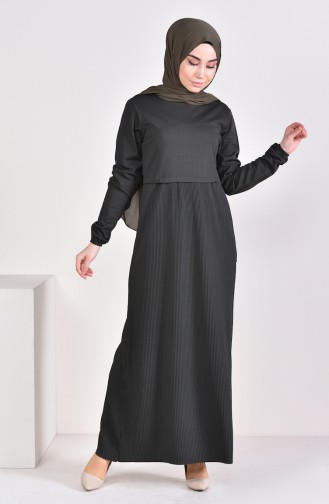 فستان بتصميم اكمام مطاط 5254-04 لون اخضر كاكي 5254-04
