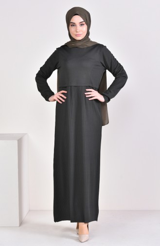 فستان بتصميم اكمام مطاط 5254-04 لون اخضر كاكي 5254-04