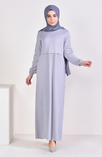 فستان بتصميم اكمام مطاط 5254-05 لون رمادي 5254-05