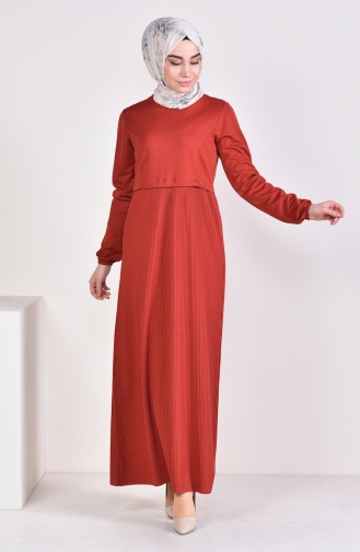 فستان بتصميم اكمام مطاط 5254-06 لون قرميدي 5254-06