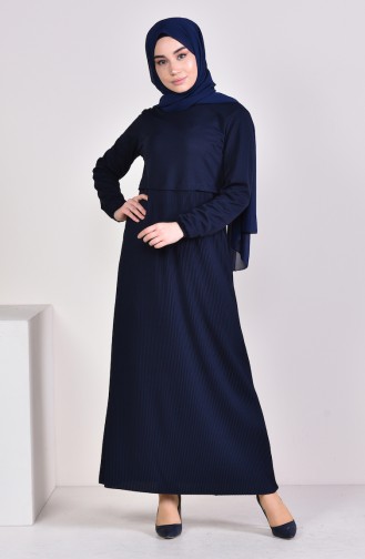 فستان بتصميم اكمام مطاط 5254-08 لون كحلي 5254-08