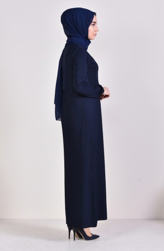 فستان بتصميم اكمام مطاط 5254-08 لون كحلي 5254-08