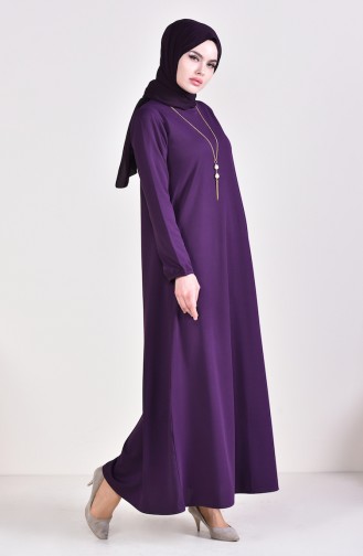 فستان سادة بتصميم مُزين بقلادة 5256-01 لون بنفسجي 5256-01