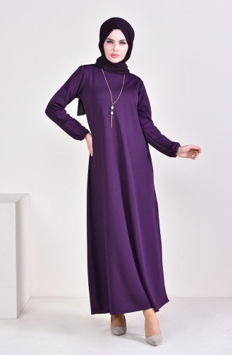 فستان سادة بتصميم مُزين بقلادة 5256-01 لون بنفسجي 5256-01