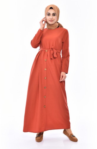 Knopf detailliertes Kleid 9030-03 Ziegelrot 9030-03