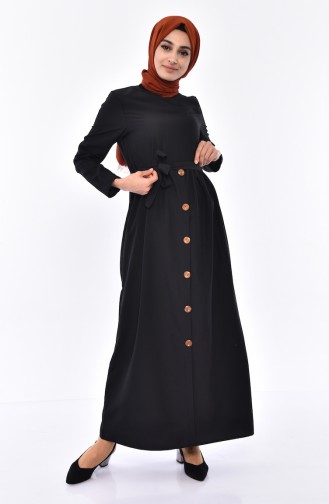 Düğme Detaylı Elbise 9030-04 Siyah