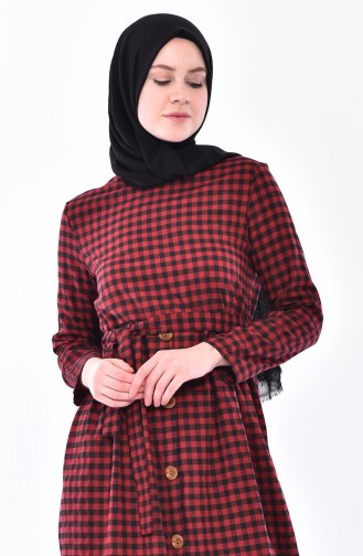 Button Detailed Checkered Dress 9031-01 Red 9031-01