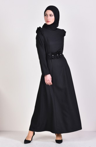 İnci Detaylı Elbise 0229-01 Siyah 0229-01