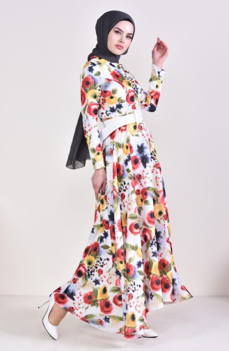 Patterned Arched Dress 1024-01 light Beige Khaki 1024-01