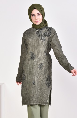 Tunique a Motifs 0005-03 Khaki 0005-03