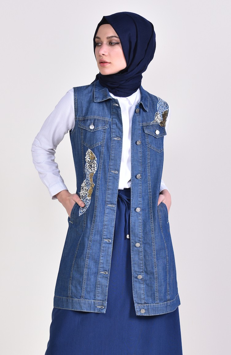 navy blue vest with jeans