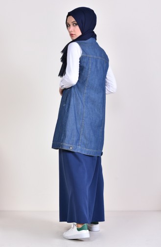Sequined Pearl Jeans Vest   6054-01 Navy Blue 6054-01