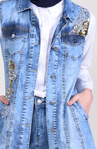 Sequined Pearl Jeans Vest 6054-02 Blue Jeans 6054-02