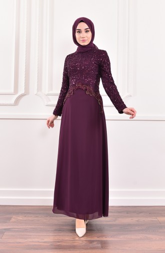 Plum Hijab Evening Dress 52614-06