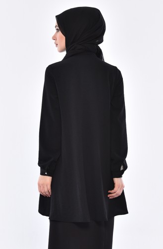 Asymmetrische Tunika mit Krawatte Kragen 1332-05 Schwarz 1332-05