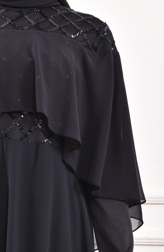 Robe de Soirée Mousseline a Paillettes 0196-01 Noir 0196-01