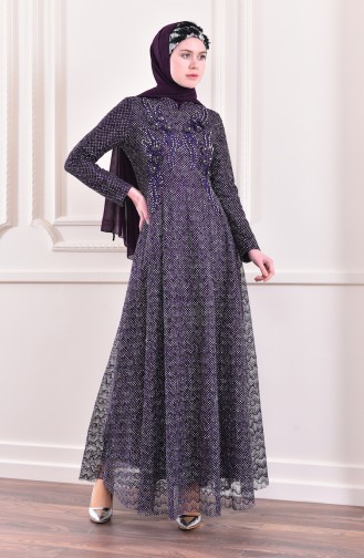 Glittered Evening Dress 8996-01 Purple 8996-01