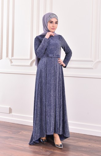 Silvery Belted Evening Dress 9065-01 9065-02 Navy 9065-02