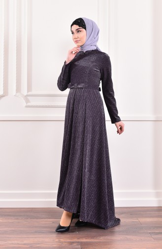 Silvery Belted Evening Dress 9065-01 9065-03 Purple 9065-03