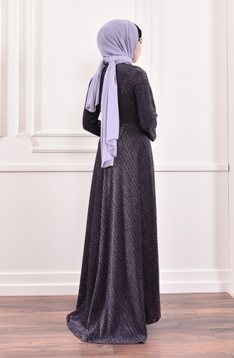 Silvery Belted Evening Dress 9065-01 9065-03 Purple 9065-03
